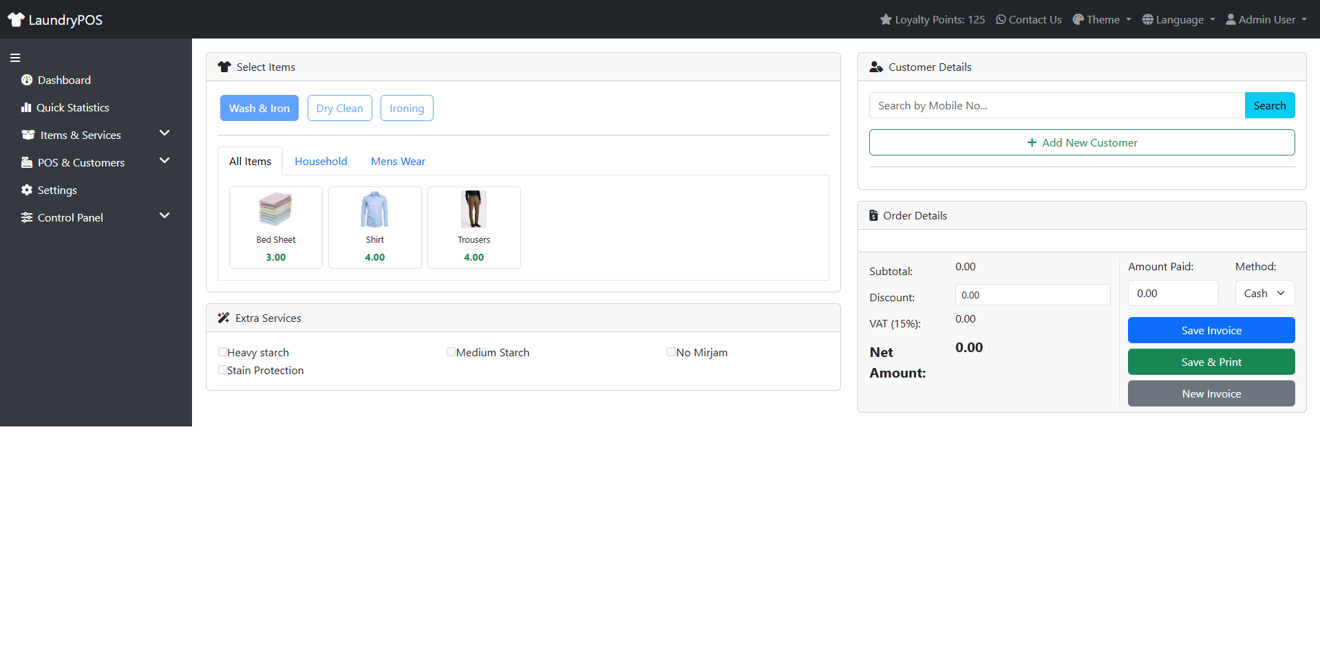 Laundry Multi-Shop POS Dashboard View